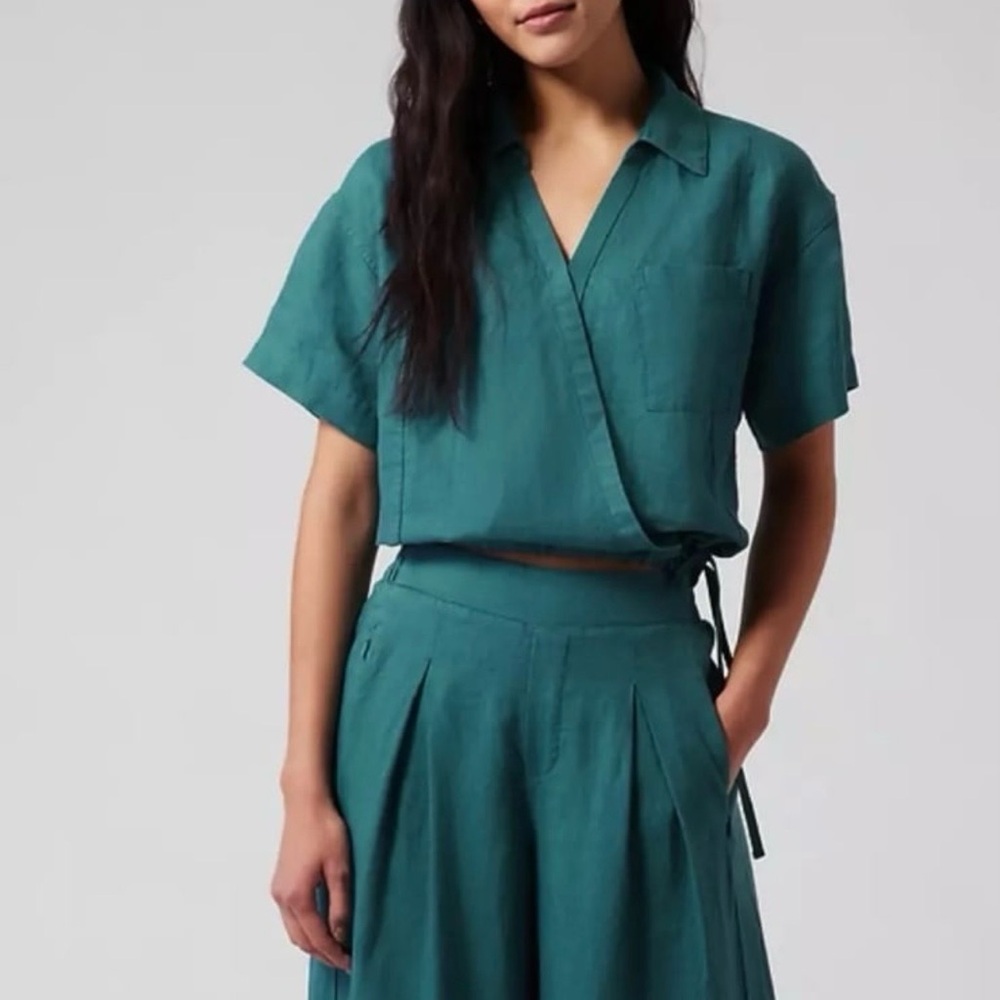 Athleta Playa Linen Tie Top Size XL Green NWT